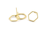 Gold Hexagon Earring, 6 Gold Plated Brass Hexagon Stud Earrings (14mm) BS 1222 A1123 Q1017