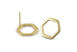 Gold Hexagon Earring, 4 Gold Plated Brass Hexagon Stud Earrings (14x2x1mm) D0082 A1151 Q1024
