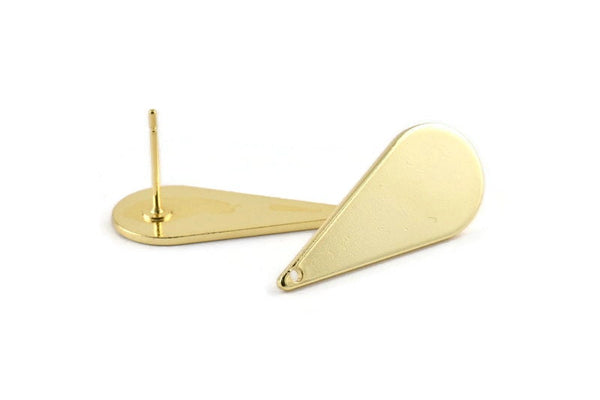 Gold Drop Earring, 2 Gold Plated Brass Drop Stud Earrings With 1 Hole (27x12x1mm) D0820 A1327 Q1006