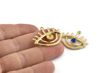 Brass Eye Charm, 2 Raw Brass Eye Charms With 1 Loop - Pad Size 4mm (30x25mm) N1422