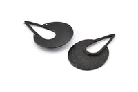 Black Drop Charm, 2 Hammered Oxidized Black Brass Drop Pendant With 2 Holes (41x28x0.6mm) U079 H1387