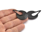 Black Drop Charm, 2 Hammered Oxidized Black Brass Drop Pendant With 2 Holes (41x28x0.6mm) U079 H1387