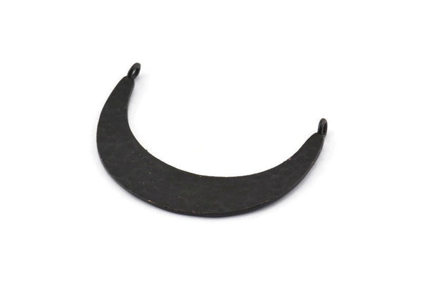 Siyah Ay Tılsımı, 2 Halkalı 2 Çekiçlenmiş Oksitlenmiş Siyah Pirinç Hilal Kolye (41x9x1mm) U074