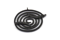 Spiral Japanese Pendant, Oxidized Black Brass Spiral Pendants With 2 Loops (40x1mm) U075