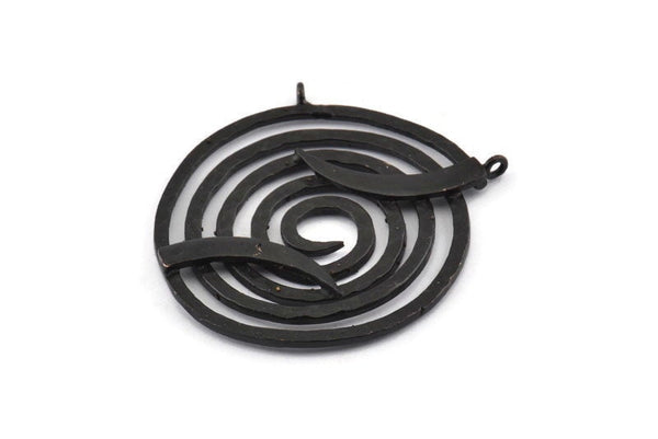 Spiral Japanese Pendant, Oxidized Black Brass Spiral Pendants With 2 Loops (40x1mm) U075