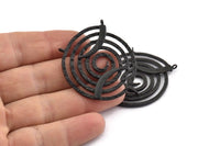 Spiral Japanese Pendant, Oxidized Black Brass Spiral Pendants With 2 Loops (40x1mm) U075
