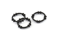 Black Circle Connectors, 3 Textured Oxidized Black Brass Circle Connectors (20x4x2mm) U096
