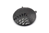 Black Gong Pendant, 2 Textured Oxidized Black Brass Gong Charms With 2 Loops (33x6x1mm) U082