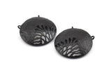 Black Gong Pendant, 2 Textured Oxidized Black Brass Gong Charms With 2 Loops (33x6x1mm) U082