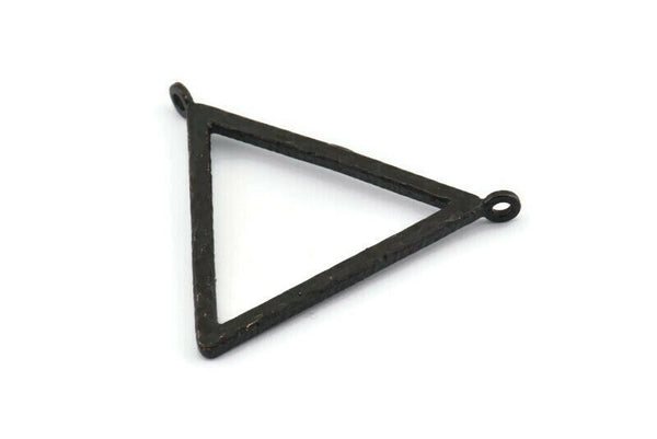 Silver Triangle Charm,  Hammered Oxidized Black Brass Triangle Charms With 2 Loops (42x2.5x2.5mm) U117
