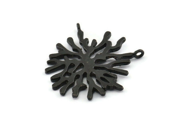 Black Coral Pendant, 2 Oxidized Black Brass Coral Pendants With 2 Loops (28x29x1.5mm) U066
