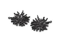 Black Coral Pendant, 2 Oxidized Black Brass Coral Pendants With 2 Loops (28x29x1.5mm) U066