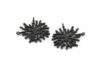 Black Coral Pendant, 2 Oxidized Black Brass Coral Pendants With 2 Loops (28x29x1.5mm) U066