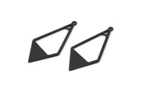 Black Diamond Charm, 12 Oxidized Black Brass Rhombus Charms With 1 Loop (36x16x0.80mm) D0709
