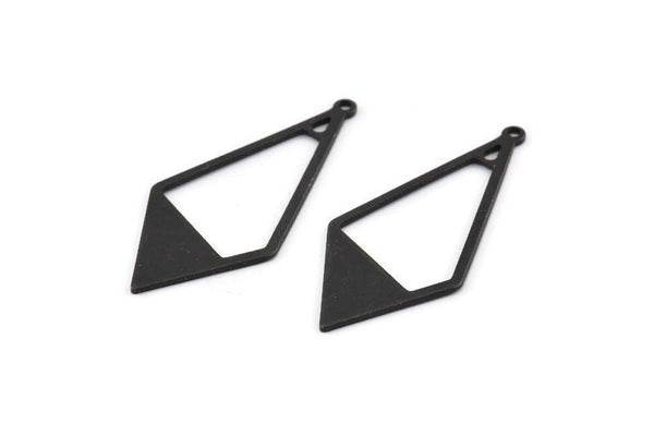 Black Diamond Charm, 12 Oxidized Black Brass Rhombus Charms With 1 Loop (36x16x0.80mm) D0709