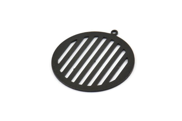 Black Round Charm, 6 Oxidized Black Brass Round Charms With 1 Loop (27x25x0.60mm) D1389