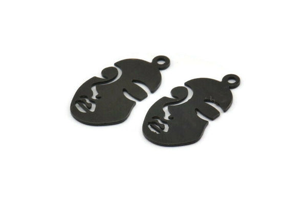 Black Face Charm, 24 Oxidized Black Brass Face Charms With 1 Loop (20x11x0.60mm) D0608 H0939