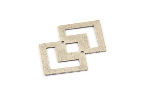 Silver Irregular Charm, 4 Antique Silver Plated Brass Irregular Connectors With 2 Holes, Findings, Pendants (42x28x0.60mm) D954