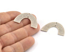 Silver Geometric Charm, 4 Textured Antique Silver Plated Brass Semi Circle Blanks With 2 Holes, Connectors (34x21x0.80mm) D1380 H0953