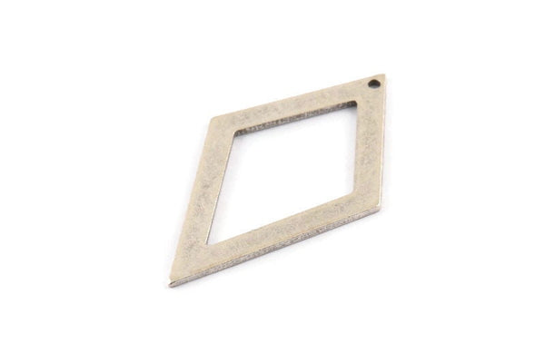 Silver Diamond Charm, 6 Antique Silver Plated Brass Rhombus Charms With 1 Hole, Findings (41x25x1mm) D930