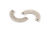 Silver Geometric Charm, 12 Textured Antique Silver Plated Brass Semi Circle Blanks With 2 Holes, Connectors (25x12.5x5.5x0.80mm) D1532
