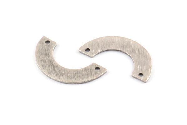 Silver Geometric Charm, 12 Textured Antique Silver Plated Brass Semi Circle Blanks With 2 Holes, Connectors (25x12.5x5.5x0.80mm) D1532