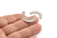 Silver Geometric Charm, 12 Textured Antique Silver Plated Brass Semi Circle Blanks With 2 Holes, Connectors (25x12.5x5.5x0.80mm) D1532