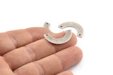 Silver Geometric Charm, 12 Textured Antique Silver Plated Brass Semi Circle Blanks With 2 Holes, Connectors (25x12.5x5.5x0.80mm) D1532