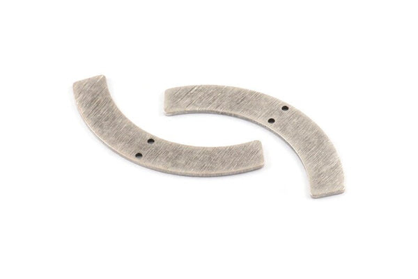 Silver Geometric Pendant, 4 Textured Antique Silver Plated Brass Semi Circle Blanks With 2 Holes, Charms, Findings (47x8x1mm) D1387