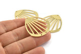 Brass Drop Charm, 2 Raw Brass Drop Charms With 4 Holes, Connectors (36x33x0.80mm) M983