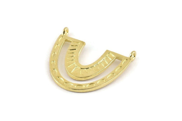 Brass Charm, Raw Brass, Brass Pendants, Charm Pendants, Brass U Shape Charms With 2 Loops (26x23x1.2mm) N1448
