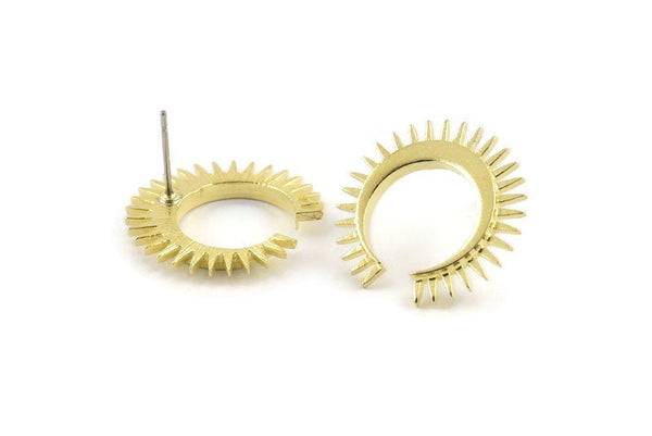 Brass Moon Earring, 4 Raw Brass Crescent Moon Stud Earrings (21x2.5mm) N1433