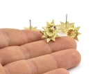 Brass Flower Earring, 4 Raw Brass Flower Stud Earrings - Pad Size 6mm (16mm) N1446