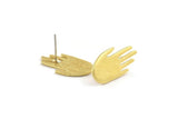 Brass Hand Earring, 6 Raw Brass Hand Stud Earrings (21x11x1mm) N1438