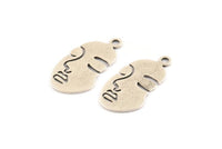 Brass Face Charm, 4 Antique Silver Plated Brass Face Charms With 1 Loop (33.5x17x1mm) E023
