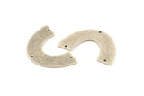 Silver Geometric Charm, 4 Textured Antique Silver Plated Brass Semi Circle Blanks With 3 Holes, Connectors (34x21x0.80mm) D1367