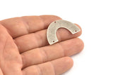 Silver Geometric Charm, 4 Textured Antique Silver Plated Brass Semi Circle Blanks With 3 Holes, Connectors (34x21x0.80mm) D1367