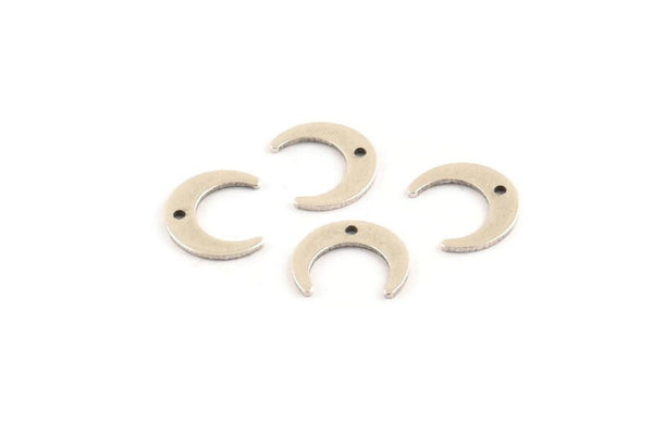 Silver Moon Charms, 50 Antique Silver Plated Crescent Moon Charms With 1 Hole (9.5x11x3x0.80mm) E070