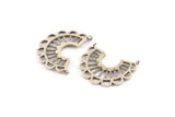 Silver Charm, 2 Antique Silver Plated Brass,  Semi Circle Charm, Silver Pendants With 2 Loops (30x24.5x1.1mm) E242