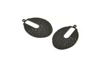 Siyah Oval Charm, 1 Döngülü 6 Oksitlenmiş Siyah Pirinç Dalgalı Oval Charm (21x30x0,60 mm) D1106