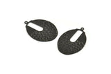 Siyah Oval Charm, 1 Döngülü 6 Oksitlenmiş Siyah Pirinç Dalgalı Oval Charm (21x30x0,60 mm) D1106