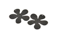 Black Flower Charm, 6 Oxidized Black Brass Leaf Charms With 1 Hole (32x30x0.70mm) D1115