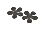 Black Flower Charm, 6 Oxidized Black Brass Leaf Charms With 1 Hole (32x30x0.70mm) D1115