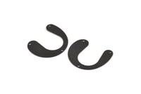 Black Geometric Charm, 6 Textured Oxidized Black Brass U Shaped Pendants With 3 Holes (24x30x0.60mm) D925