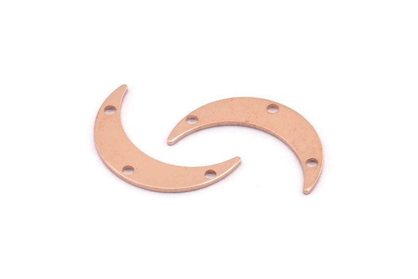 Copper Moon Charm, 24 Raw Copper Crescent Moon Charms With 3 Holes, Stamping Blanks (22x5x0.80mm) M01195