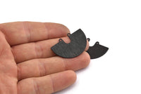 Semi Circle Charm, 4 Textured Oxidized Black Brass Semi Circle Charm Pendants With 2 Holes (33x22x0.80mm) D0739