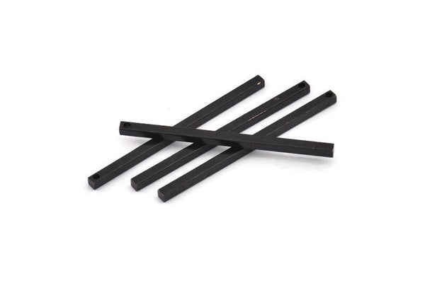 Black Necklace Bar, 6 Oxidized Black Brass Pendants With 1 Hole (2.5x2.5x50mm) D0239