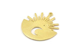 Moon and Sun, Raw Brass, Brass Moon, Brass Sun, Charm Pendant, Brass Pendant, Brass Charm With 1 Loop (30x28x1mm) N1455