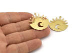 Moon and Sun, Raw Brass, Brass Moon, Brass Sun, Charm Pendant, Brass Pendant, Brass Charm With 1 Loop (30x28x1mm) N1455