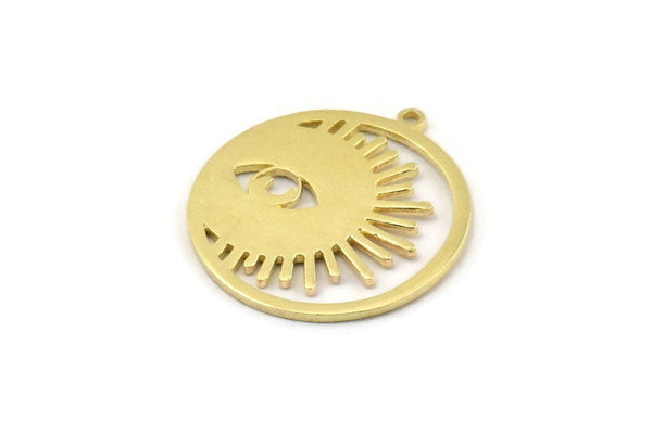 Brass Eye Charm, 6 Raw Brass Eye Charms With 1 Loop, Pendants (30x28x1mm) N1453